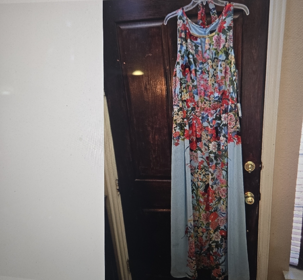Adrianna Papell Floral Maxi Dress in Blue with Multicolor Bouquet - Picture 7 of 10